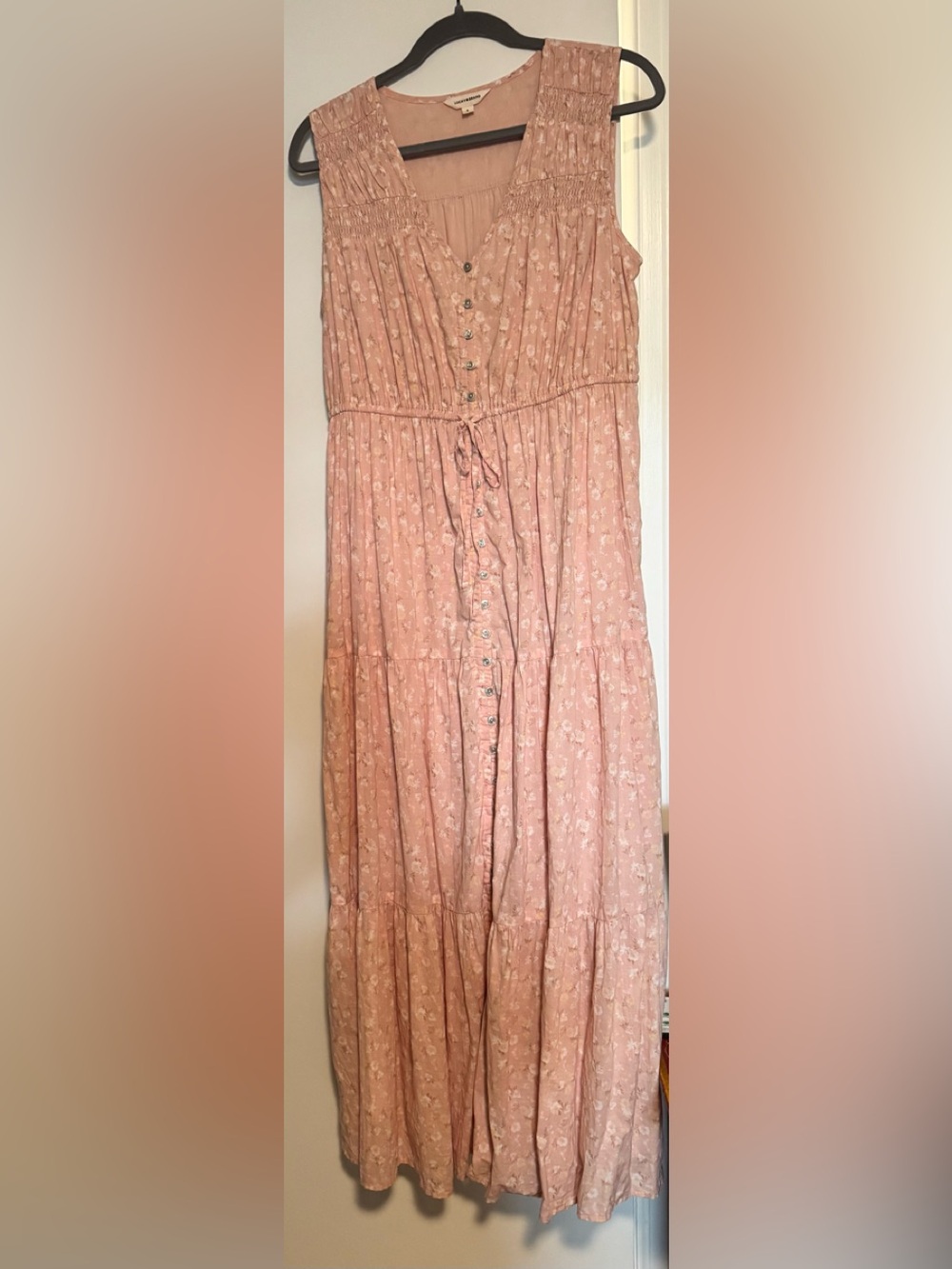 Lucky Brand Dusty Pink Floral Button-Front Maxi Skirt